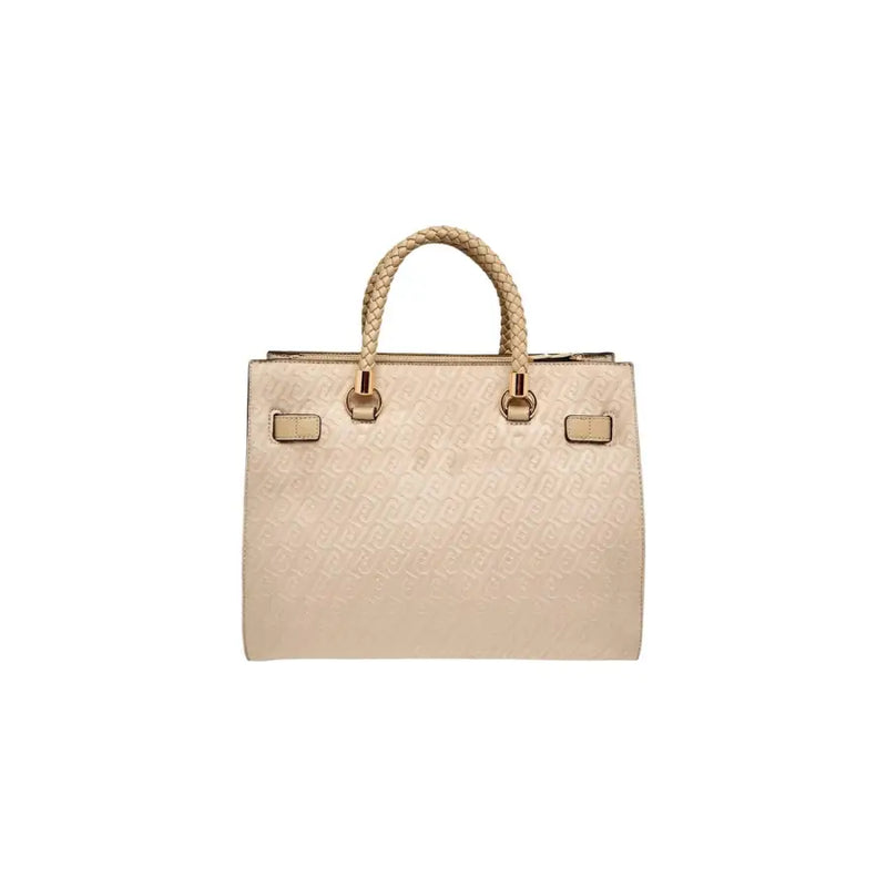 Liu Jo Beige Polyester-Handtasche mit geflochtenen Henkeln, geprägtem Logo und Schulterriemen