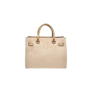 Liu jo beige polyester handbag with braided handles and embossed logo pattern with shoulder strap