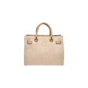 Liu jo beige polyester handbag with braided handles and embossed logo pattern with shoulder strap
