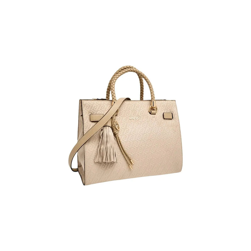 Liu Jo beige polyester handbag with braided handles tassel detail and shoulder strap for versatile use