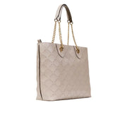 Liu Jo beige quilted polyurethane tote bag with zip pocket and gold-tone chain straps and hardware
