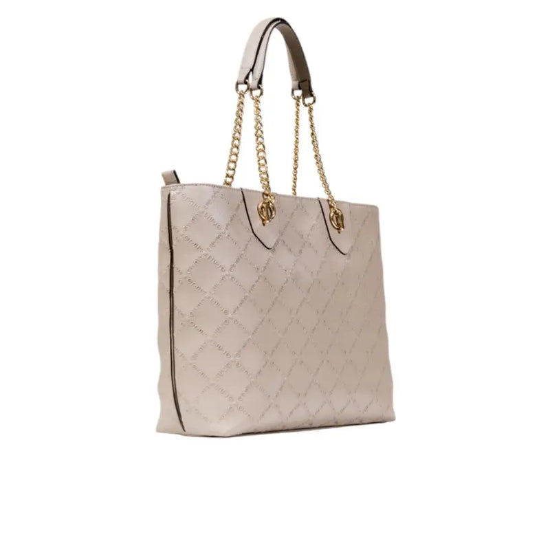 Liu Jo beige quilted polyurethane tote bag with zip pocket and gold-tone chain straps and hardware