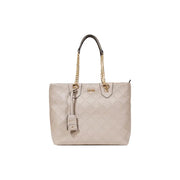 Liu Jo beige quilted polyurethane tote bag with gold-tone chain and handle accents and zip pocket