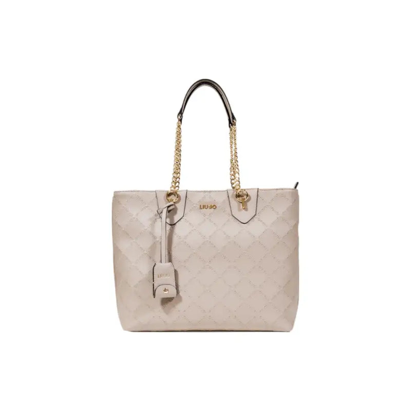 Liu Jo beige quilted polyurethane tote bag with gold-tone chain and handle accents and zip pocket