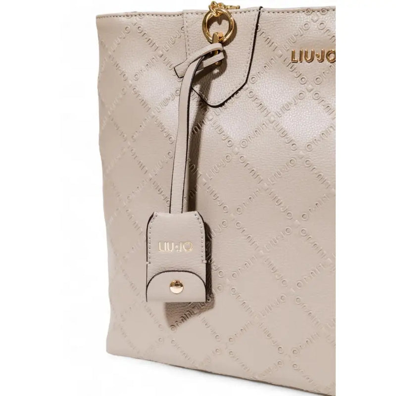 Liu Jo beige polyurethane tote bag with quilted texture gold-tone logo and zip pocket for everyday use