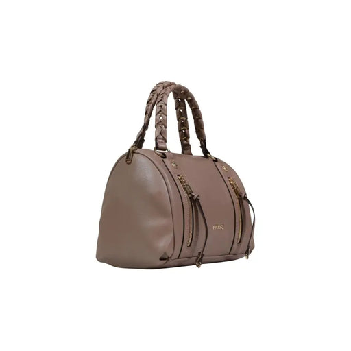 Liu Jo beige polyurethane handbag with taupe leather braided handles and gold zippers