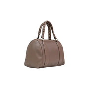 Liu Jo beige taupe leather handbag with braided handles vertical stitched seams zip and pockets for daily use