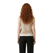 Liu Jo beige striped sleeveless v neck knit blouse with ribbed hem in beige and cream colors