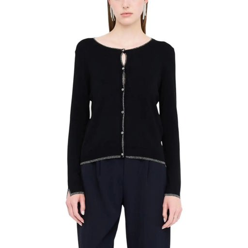 Liu Jo black button front long sleeve knit cardigan with silver beaded trim