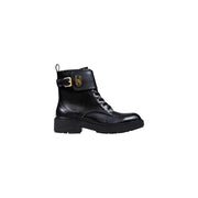 Liu Jo black faux leather ankle boot with laces gold-tone buckle and side zip closure