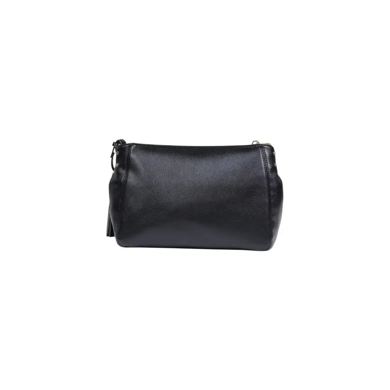 Liu jo black handbag made of textured leather with tassel detail gold-tone hardware shoulder strap and zip pocket