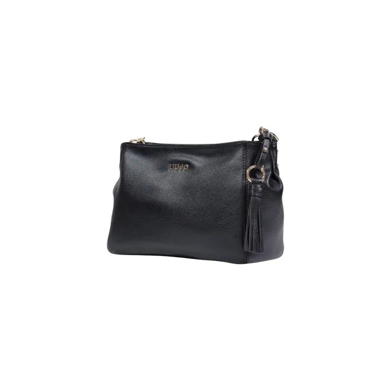 Liu Jo black textured leather clutch with gold-tone hardware tassel detail shoulder strap and zip pocket