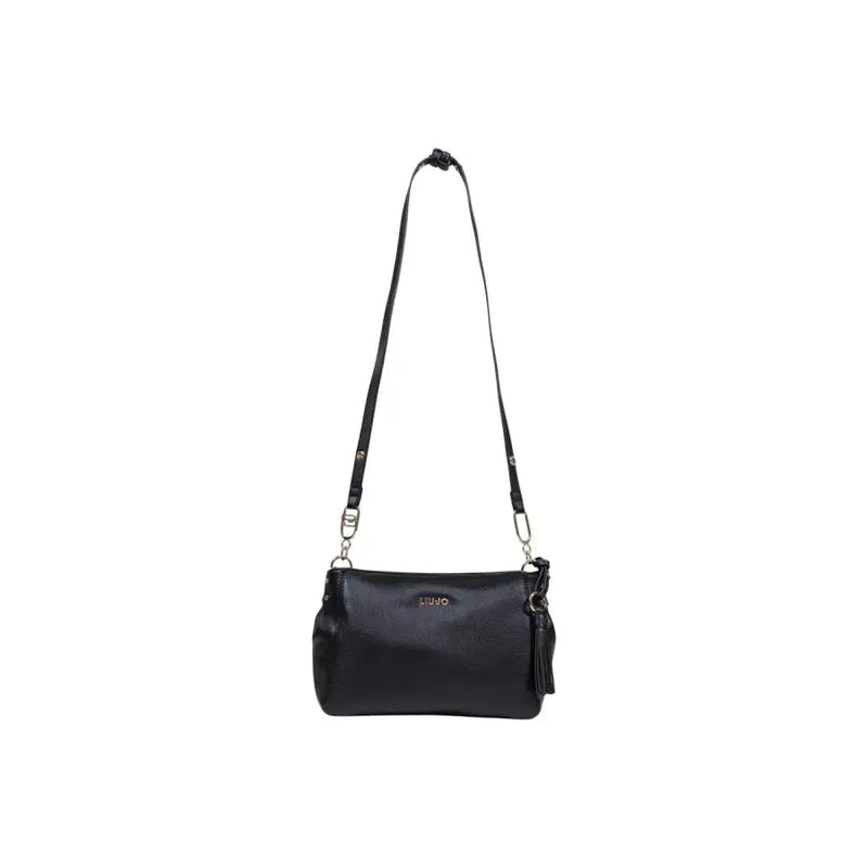 Liu jo black handbag made of textured leather with silver hardware tassel and a shoulder strap with zip pocket