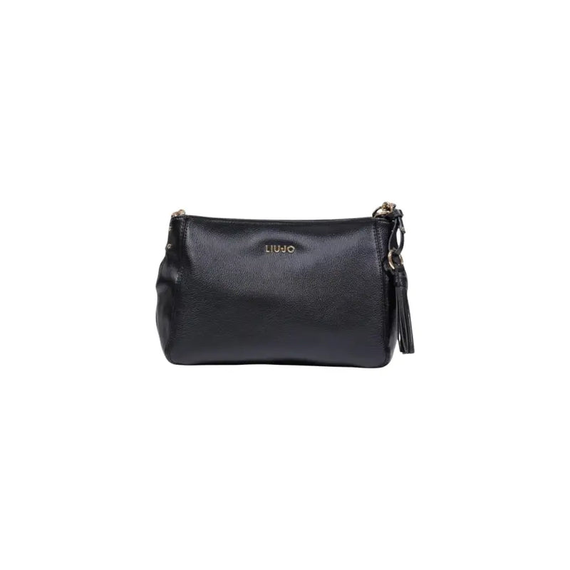Liu Jo black textured leather clutch with gold-tone hardware tassel strap shoulder strap and zip pocket