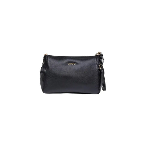 Liu Jo black textured leather clutch with gold-tone hardware tassel strap shoulder strap and zip pocket