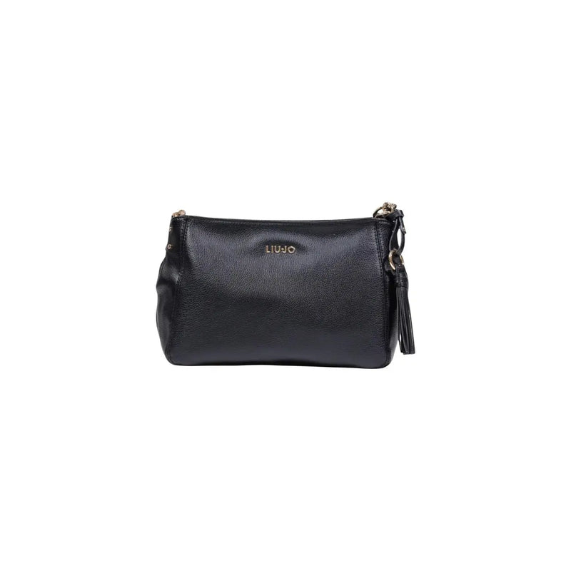 Liu Jo black textured leather clutch with gold-tone hardware tassel strap shoulder strap and zip pocket