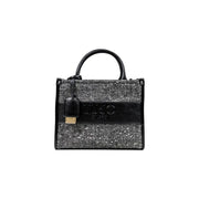 Black and white herringbone tote bag with black handle and gold charm for Liu Jo women’s handbag