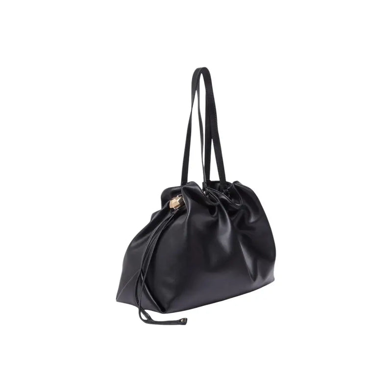 Liu jo black leather tote bag with drawstring closure gold-tone hardware and interior pocket for everyday use