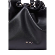 Liu jo black leather bucket bag with gold-tone hardware and embossed logo featuring an interior pocket