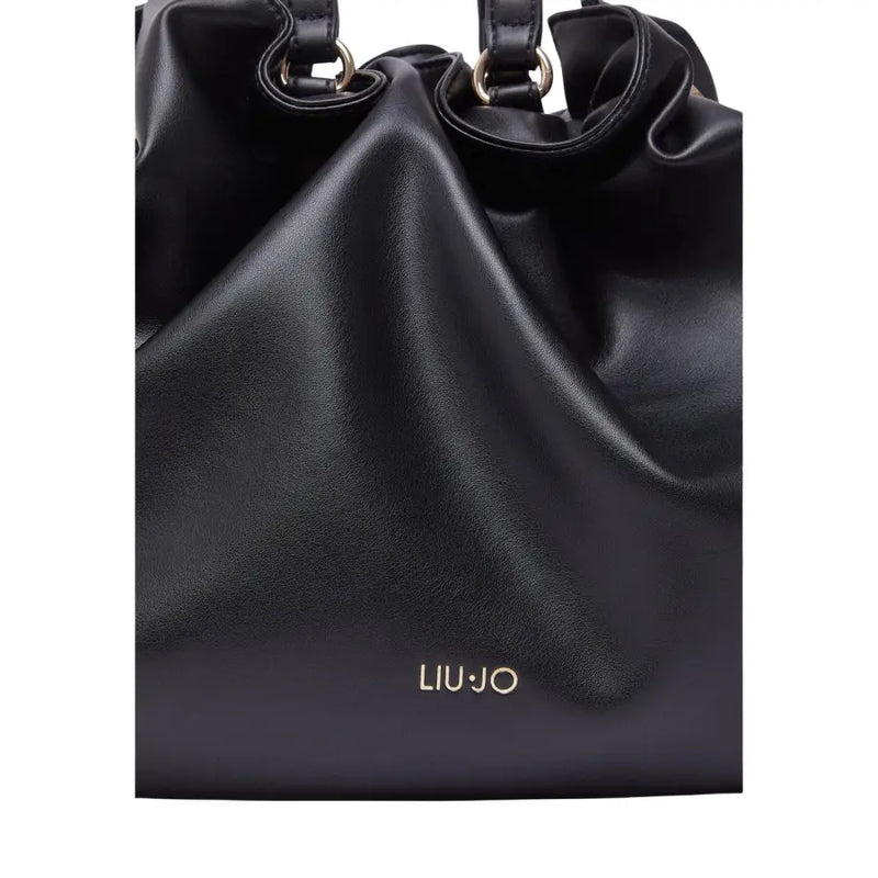 Liu jo black leather bucket bag with gold-tone hardware and embossed logo featuring an interior pocket