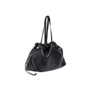 Liu jo black leather shoulder bag with gold hardware and drawstring closure featuring an interior pocket