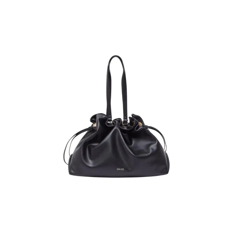 Liu Jo black leather tote bag with drawstring closure sleek minimalist design and subtle brand logo interior pocket