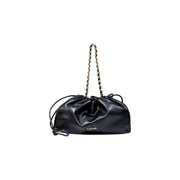 Black ruched drawstring shoulder bag with gold chain strap for Liu Jo Black Lace handbag