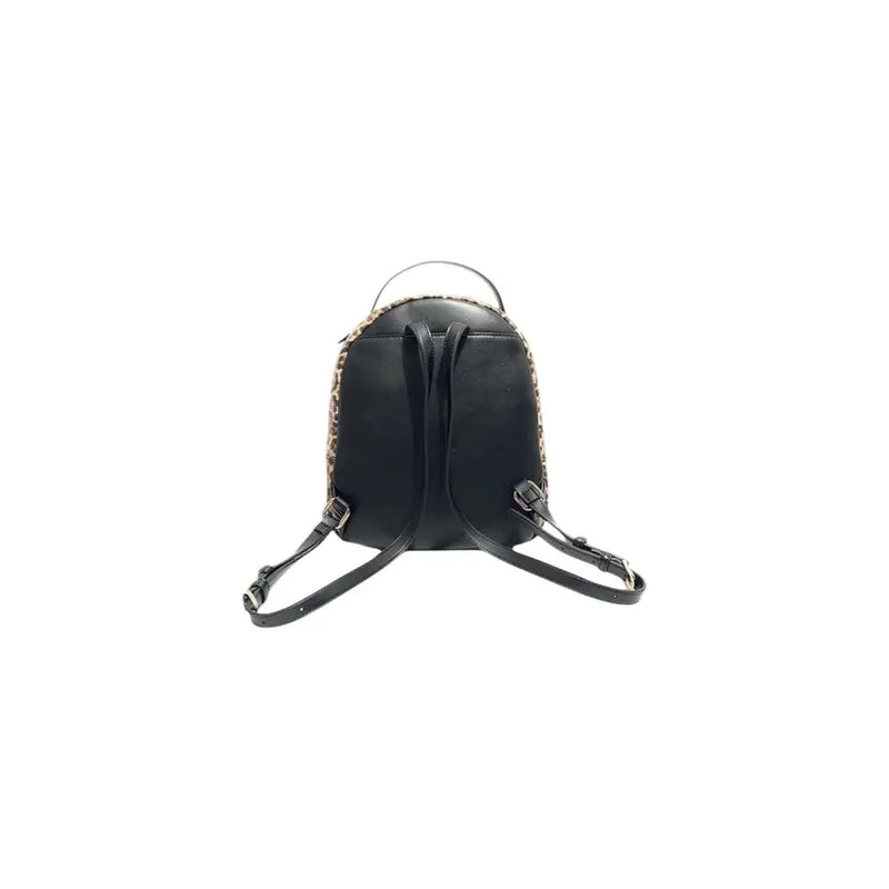 Liu jo black leather backpack with leopard print trim silver toned top handle and zip pockets in polyurethane