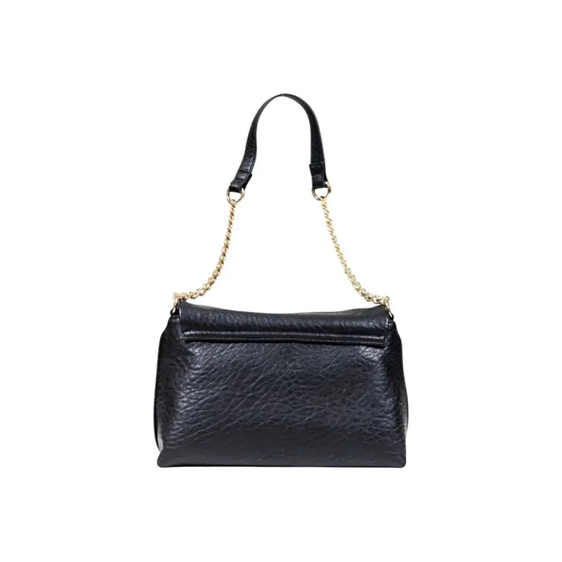 Black leather shoulder bag with gold chain strap from Liu Jo featuring interior pocket