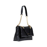 Black polyester Liu Jo handbag with gold chain strap and black chain flap accent