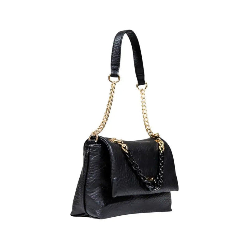 Black polyester Liu Jo handbag with gold chain strap and black chain flap accent