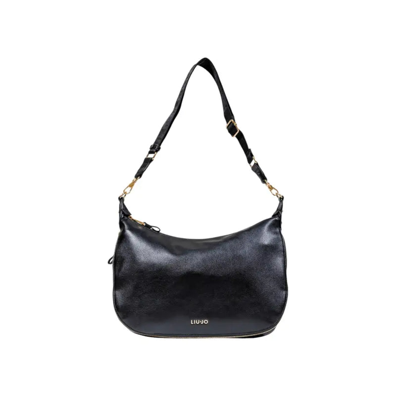 Black leather shoulder bag with curved bottom and gold-tone hardware for Liu Jo Fall Winter collection