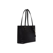 Liu jo black leather tote bag with embossed logo and matching shoulder straps featuring an inside pocket