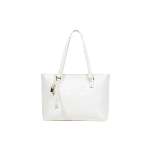 White leather Liu Jo tote bag with gold hardware, padlock charm