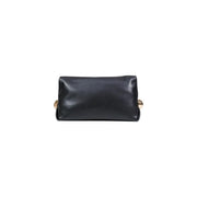 Liu Jo black polyurethane handbag featuring a black leather clutch design with gold-tone spherical handles and interior pocket