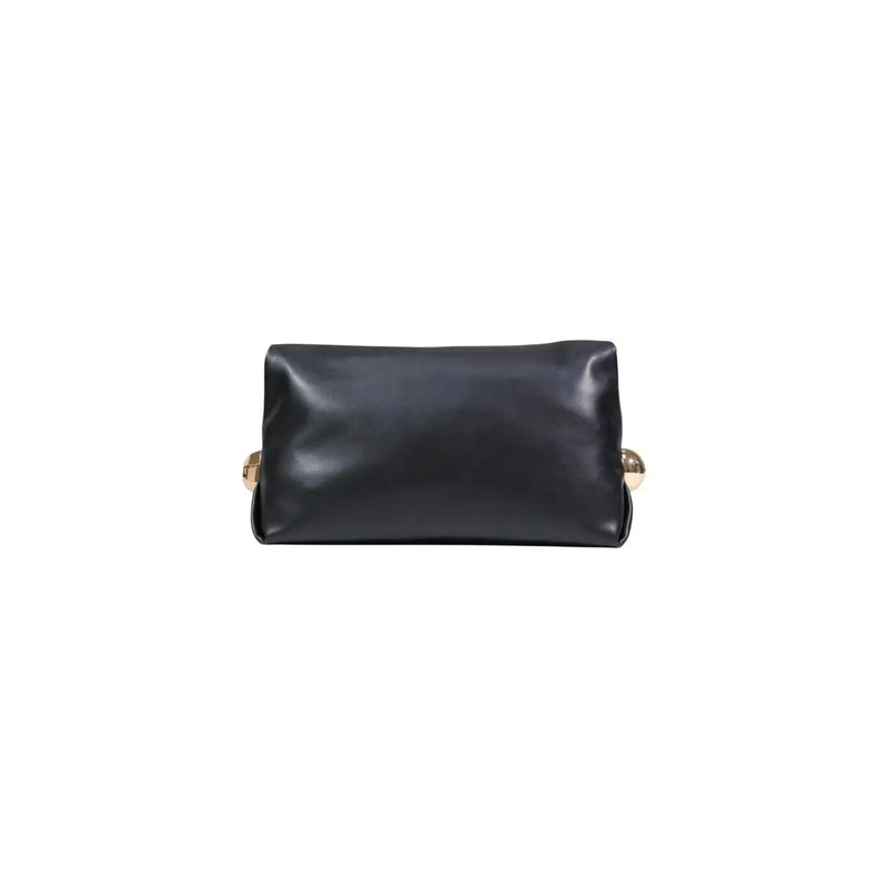 Liu Jo black polyurethane handbag featuring a black leather clutch design with gold-tone spherical handles and interior pocket