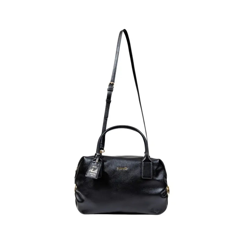 Black leather duffel-style handbag with detachable shoulder strap from Liu Jo in polyurethane