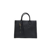 Liu jo black polyurethane tote bag with embossed logo and gold-tone hardware with shoulder strap