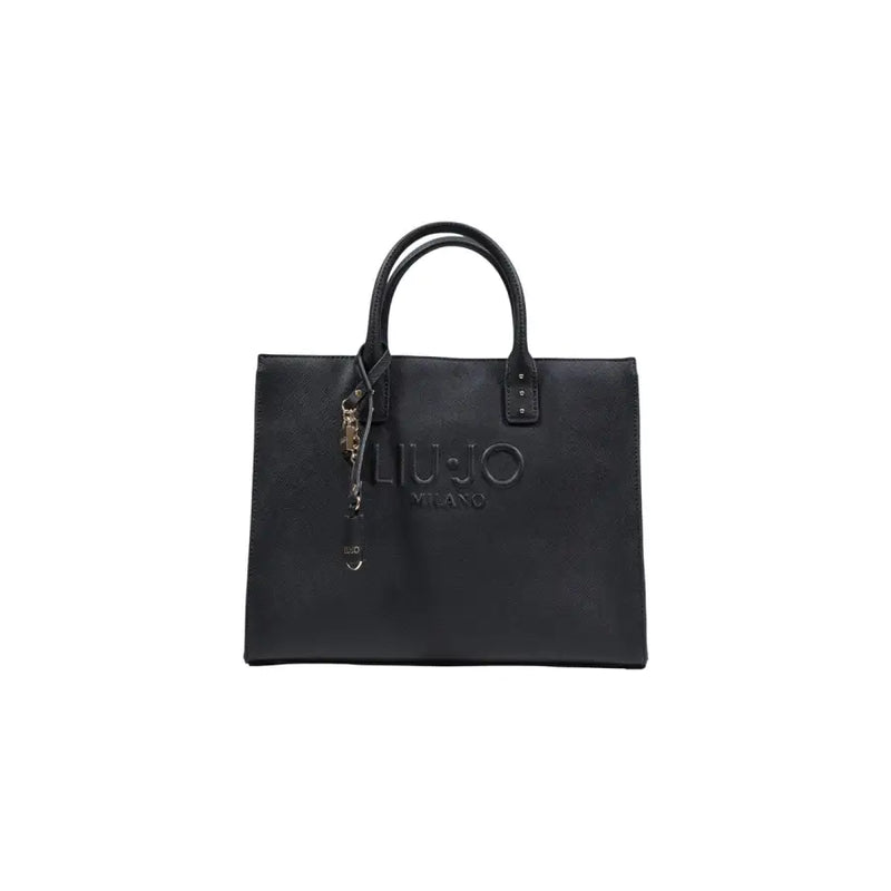 Liu jo black polyurethane tote bag with embossed logo and gold-tone hardware with shoulder strap