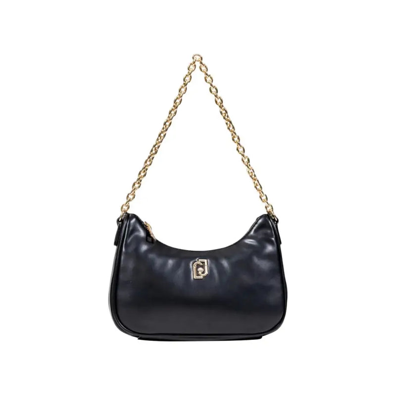 Black Liu Jo polyurethane shoulder bag with gold chain strap and gold-toned emblem