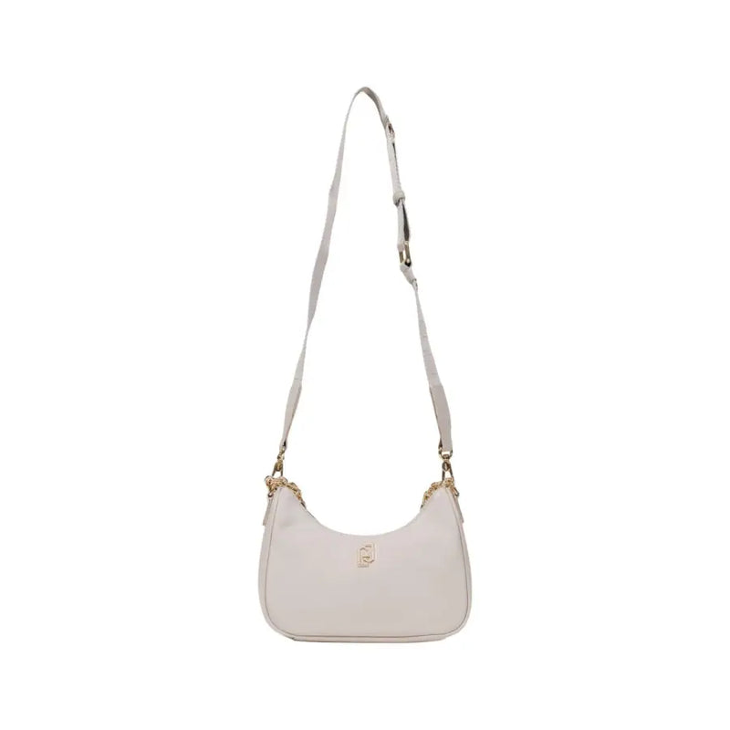 White faux leather shoulder bag with gold chain accents from Liu Jo featuring an inside pocket