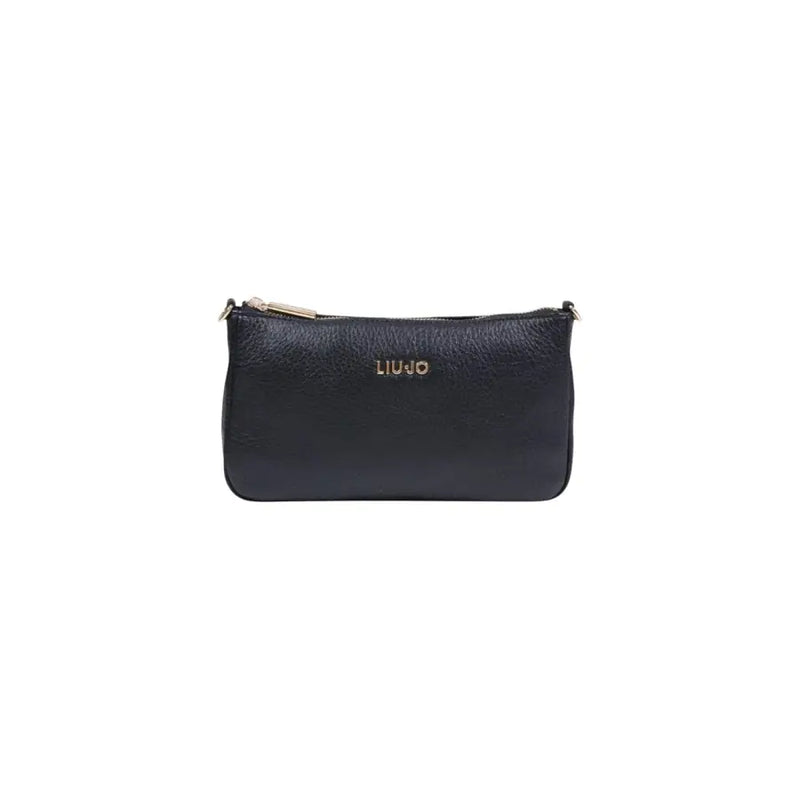 Liu jo black polyurethane shoulder bag with black leather clutch featuring gold-tone zipper and logo detail