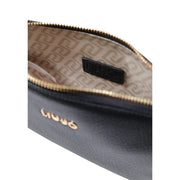 Liu jo black polyurethane shoulder bag with black leather clutch gold-tone zipper and embossed logo on exterior