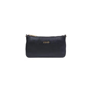 Liu jo black polyurethane shoulder bag with black leather clutch featuring gold-tone zipper and logo detail