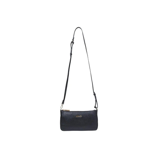 Liu Jo black textured leather crossbody bag with gold-tone logo and adjustable strap featuring zip pocket
