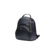 Liu Jo black textured leather rucksack with silver zippers and subtle logo front pockets 26x30x13 cm