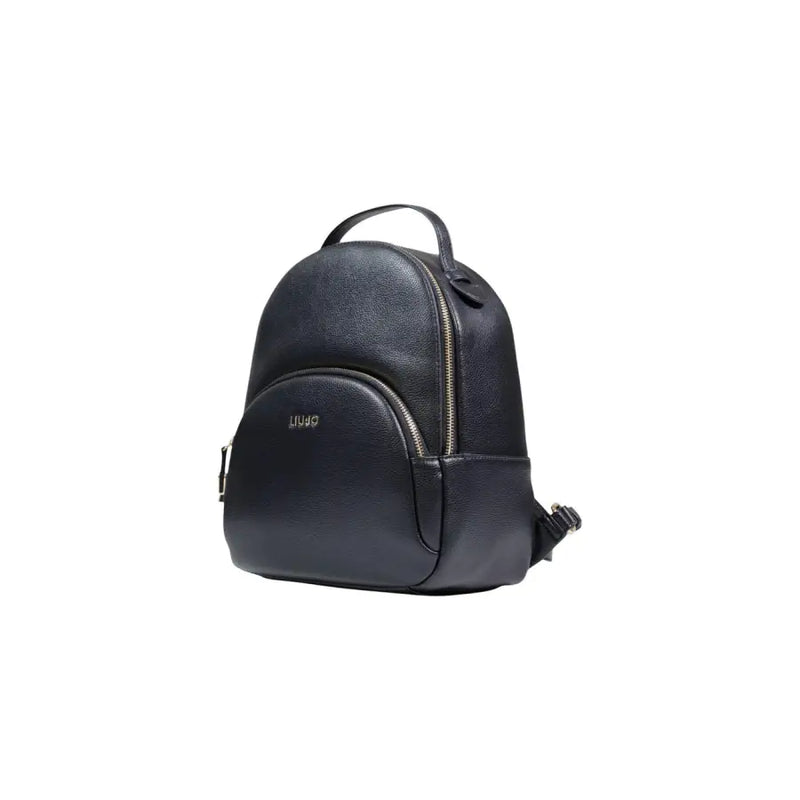 Liu Jo black textured leather rucksack with silver zippers and subtle logo front pockets 26x30x13 cm