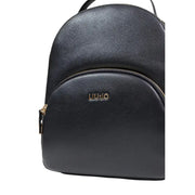Liu jo black leather rucksack with gold-tone logo, zipper hardware, and multiple pockets 26x30x13 cm