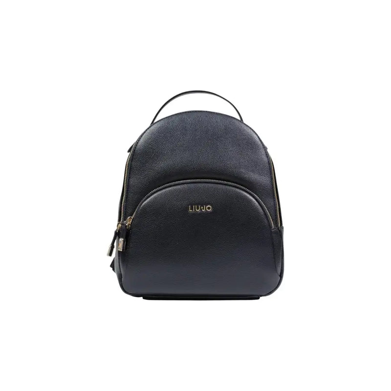 Black leather liu jo rucksack with textured surface gold tone hardware zip and pockets 26x30x13 cm