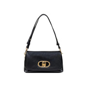 Black leather Liu Jo women’s shoulder bag with gold hardware and decorative clasp